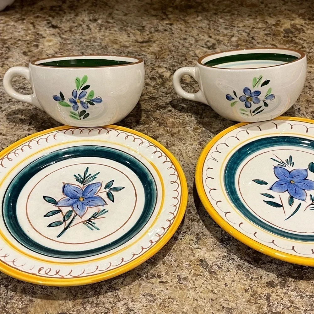 Stangl Pottery Tea Cups & Small Plates Made in USA Country Garden Flower Pattern